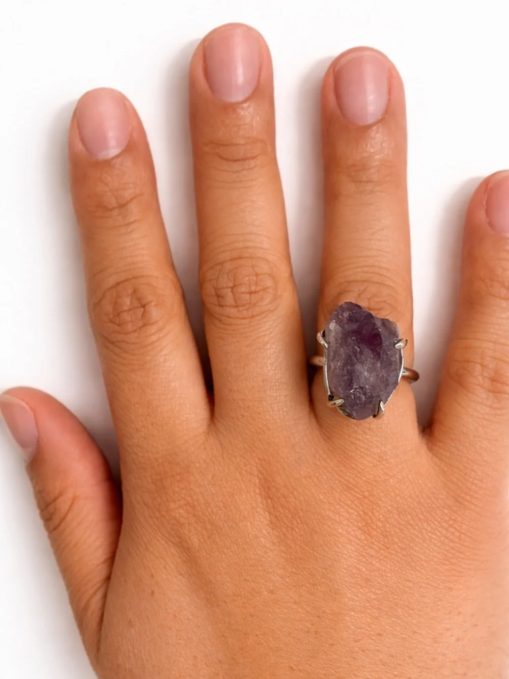 Vintage Raw Natural Amethyst Sterling Silver 925 Statement Ring Sz 8